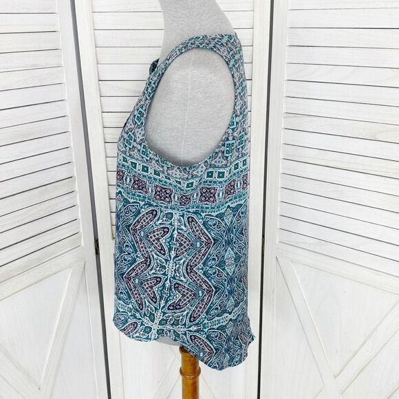 Sanctuary Printed V Neck Button Up Sleeveless Blouse Blue Small - Picture 2 of 13
